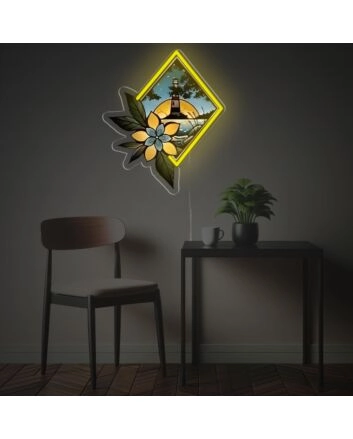 Brighten Your Space: Lighthouse Night View LED Neon Acrylic Artwork, Perfect for Home Decor, Bars, and Romantic Weddings.