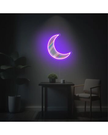 Brighten Your Nights: From Cozy Bedrooms to Vibrant Parties with Purple Missing Moon LED Neon Acrylic Artwork.