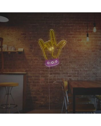 Elevate Your Bar, Man Cave, or Music Room Ambiance with the Rock And Roll Gesture LED Neon Sign.