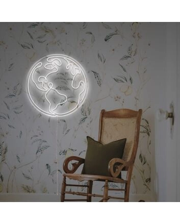 Brighten Up Your Space: Earth Outline Drawing LED Neon Sign for Home Decor, Office Ambiance, and Chic Bar Settings.