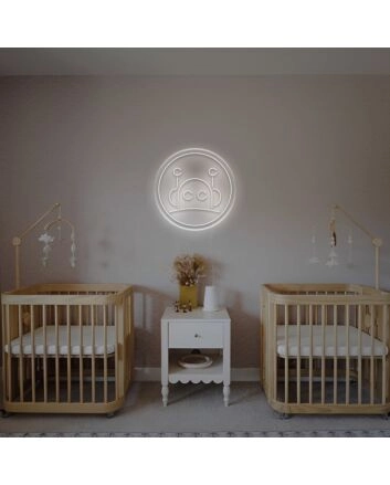 Enhance Any Space with the Little Robot With Circle LED Neon Sign - Perfect for Home Decor, Bars, and Children's Rooms.