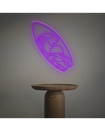 Bring the Beach Vibe to Your Bar, Office, or Home Decor with the Surfboard With Sun And Wave LED Neon Sign.