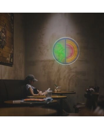 Brighten Up Your Space: Half Earth Half Pie LED Neon Sign Perfect for Home Decor, Office Vibes, and Bar Ambiance.