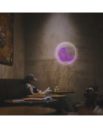 Brighten Your Space: Kitty Outline With Circle LED Neon Sign for Home Decor, Office Ambiance, and Festive Celebrations