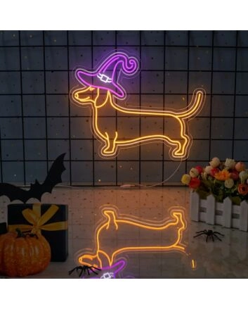 Brighten Your Home, Office, or Themed Party Ambiance with the Enchanting Dachshund With Wizard Hat LED Neon Sign