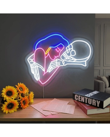Bring Romance to the Macabre - Affectionate Girl Loves Skull Neon Sign, Perfect for Bars, Gothic Weddings, and Edgy Home Décor.