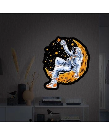 Elevate Your Space: Astronauts Lying On Moon Space UV Neon Sign - Perfect for Bedrooms, Offices, and Trendy Cafes.
