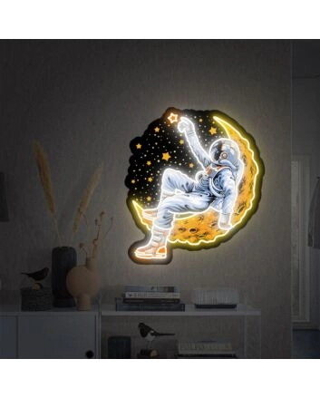 Elevate Your Space: Astronauts Lying On Moon Space UV Neon Sign - Perfect for Bedrooms, Offices, and Trendy Cafes.