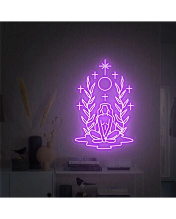 Light Up Your Yoga Space and Add Magic to Weddings with Boho Yoga Girl Moonchild Sacred Neon Lights Decor Yoga Room Wall.