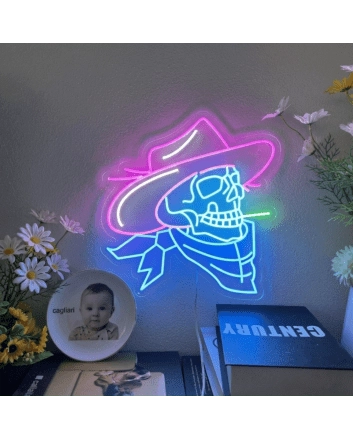 Elevate Your Home, Office, or Bar Ambiance with the Cowboy Skull Neon Light - A Unique Blend of Wild West and Gothic Flair Perfect for Wall Decor.