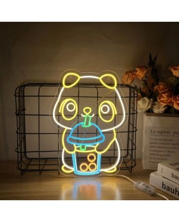 Brighten Your Café or Kitchen: Cute Bear Drink Coffee Kawaii Bear Neon Sign Perfect for Creating a Cozy Atmosphere