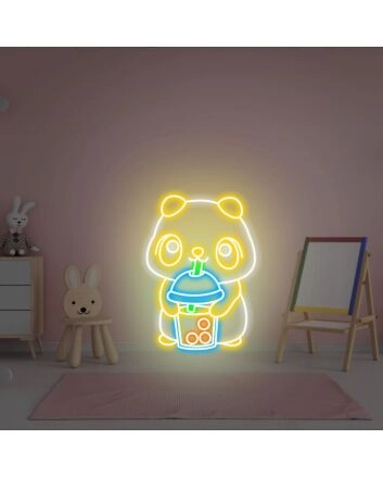Brighten Your Café or Kitchen: Cute Bear Drink Coffee Kawaii Bear Neon Sign Perfect for Creating a Cozy Atmosphere