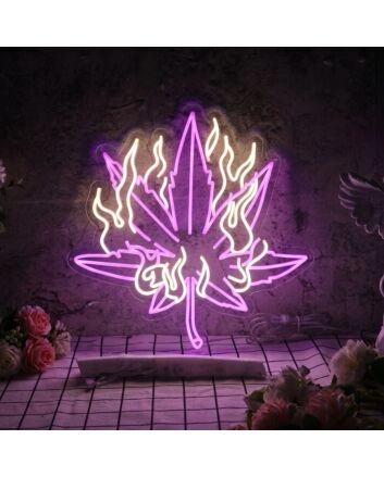 Elevate Your Space: Dope Leaf On Fire Neon Sign, Perfect for Home Decor, Bars, Stores, and Parties - A Unique Stoner Gift Wall Sign.