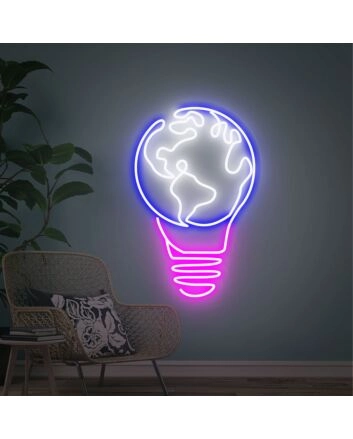 Bring a Universal Glow to Any Space: Earth Bulb Neon Sign Led Neon Light Perfect for Bedroom, Office, Bar, and Weddings.