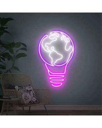 Bring a Universal Glow to Any Space: Earth Bulb Neon Sign Led Neon Light Perfect for Bedroom, Office, Bar, and Weddings.