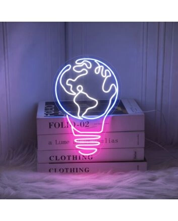 Bring a Universal Glow to Any Space: Earth Bulb Neon Sign Led Neon Light Perfect for Bedroom, Office, Bar, and Weddings.