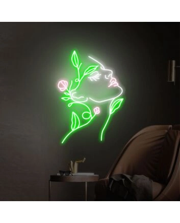 Elevate Your Space: Face Neon Sign Rose Handmade Art Neon Light White Vibes - Perfect for Home Decor, Office Ambience, Bars, and Romantic Weddings.