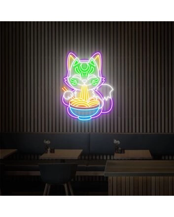 Elevate Your Space: Fox Ramen Neon Sign Fox Neon Sign Japanese Mask Fox Neon Japanese Noodles LED Neon Sign - Perfect for Home Decor, Bars, and Trendy Restaurants.