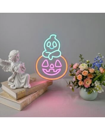 Spookify Your Space: Halloween Ghost Pumpkin Neon Sign for Festive Home Decor, Office Charm, or Hauntingly Good Bar Celebrations.