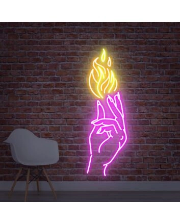 Transform Your Space: "Hand With Fire Neon Sign" - Ideal for Game Rooms, Home Bars, and Eclectic Office Decorations