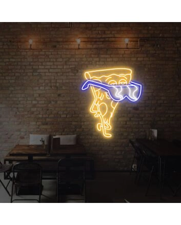 Brighten Up Your Space - Perfect for Game Room, Home Bar, or Store: Pizza With Glasses Neon Sign in Custom Sizes and Colors