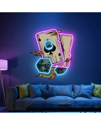 Elevate Your Game Room, Bar, or Living Space with the Poker And Sieve Led UV Neon Sign Art Wall Decor