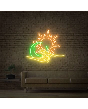 Brighten Up Your Space: Perfect for Home, Office, and Bar Ambiance with Sun Moon Ocean Led Neon Sign Decor.