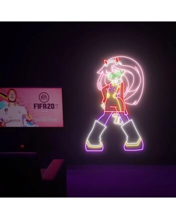Brighten Up Your Space: Zero Two Anime Neon Sign LED Light - Perfect for Cute Kawaii Girls Wall Decor in Home, Stores, and Themed Parties.