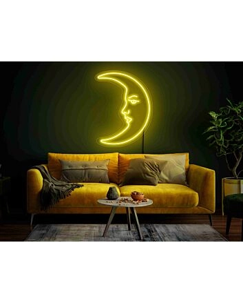 Transform Your Space into a Celestial Oasis with the Moon Face Neon Sign - Perfect for Bedrooms, Bars, Weddings, and More!