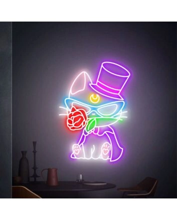 Brighten Your Bedroom, Anime Corner, or Party Ambiance with Cat With Rose LED Neon Sign Wall Art Decor.