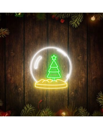 Brighten Your Holiday Celebrations and Events with the Christmas Tree Snow Globe Led Neon Sign for Home, Office, and Party Decor.