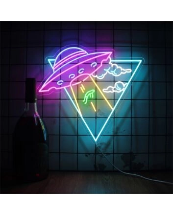Elevate Your Space: Cool Ufo Kidnapping Man Led Neon Sign for Creative Wall Decor in Home, Office, Bars, and Sci-Fi Themed Parties.
