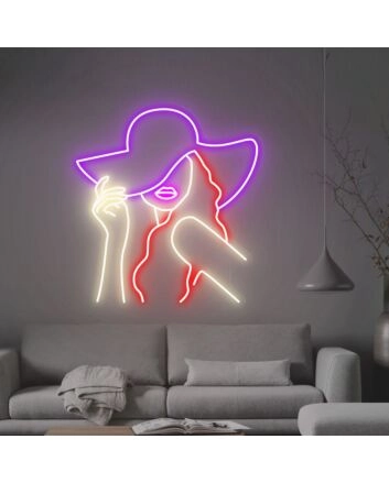 Brighten Up Your Space: Cowgirl Led Neon Sign Woman In A Cowboy Hat, Perfect for Bars, Home Decor, and Western-themed Parties.