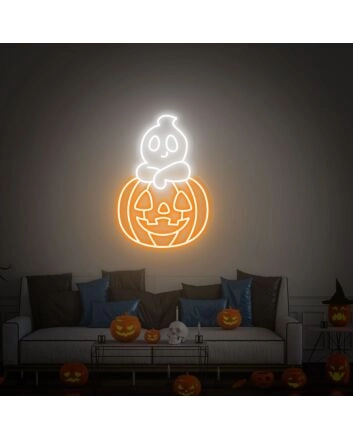 Spookify Your Space: Perfect for Halloween Parties, Home Entrances, or Bar Ambiance with Fairy Ghost Pumpkin Led Neon Sign Halloween Wall Decor.