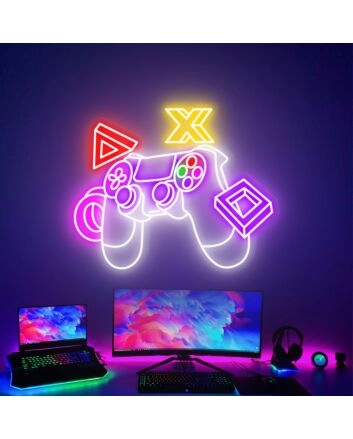 Level Up Your Game Room, Office, or Party Ambiance with the Game Controller LED Neon Sign Gaming Room Decor.