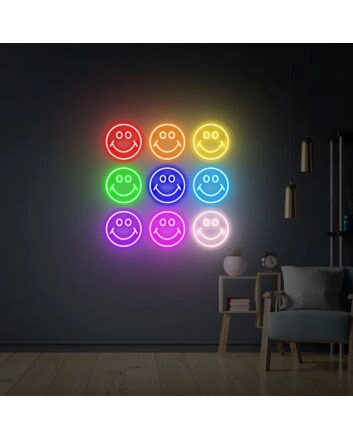 Brighten Your Space: Happy Face LED Neon Sign for Home, Office, Store, or Bar Décor and Memorable Celebrations