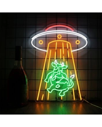 Add a whimsical touch to your bar or game room with Kidnapping Cow Led Neon Sign Cow Abduction Neon Light.