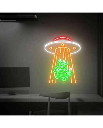 Add a whimsical touch to your bar or game room with Kidnapping Cow Led Neon Sign Cow Abduction Neon Light.