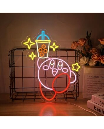Elevate Your Space: Kirby Bubble Tea Neon Wall Art for Cafes, Home Kitchens, and Boba Shops - The Ultimate LED Neon Sign for Beverage Lovers.