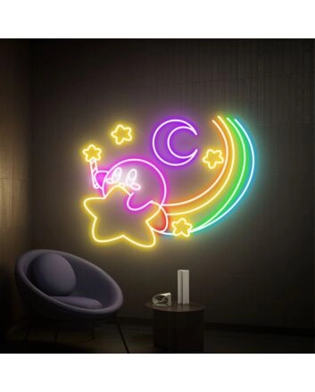 Brighten Your Gaming Space and Celebrate in Style: Kirby Stars Decor Gaming Room Decor Japanese Led Neon Sign for Home, Bars, and Weddings.