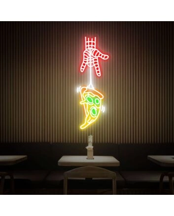 Brighten Up Your Pizza Shop, Kitchen, or Weekend Bash with the Pizza Led Neon Sign Hand Pizza Storefront Sign Wall Art.