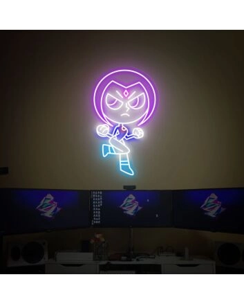 Elevate Your Space into a Superhero Lair with Raven Teen Titans LED Neon Sign for Game Room, Office, and Party Wall Decor.
