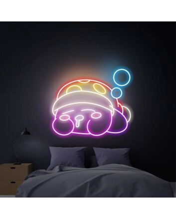 Brighten Your Child&#039;s Bedroom, Gaming Space, or Birthday Bash with Sleepy Kirby LED Neon Sign - The Ultimate Anime Kirby Wall Art and Gift Idea.