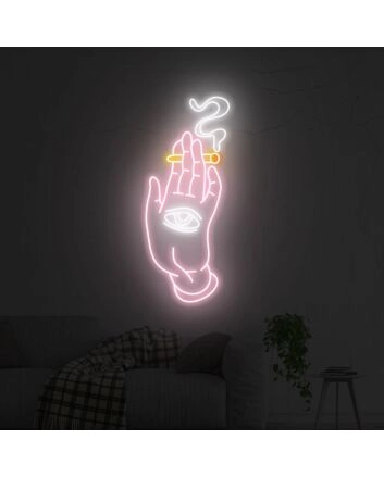 Elevate Your Space: From Bedroom to Bar, Embrace Ambiance with the Smoking Hand With Eye LED Neon Sign Wall Decor.