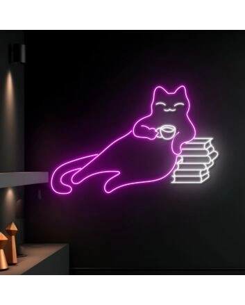 Brighten Your Reading Nook and Add Whimsy to Weddings and Parties with the Cat Book Led Sign Animal Lover Neon Light Cat Book Led Light Bookworm Deco.