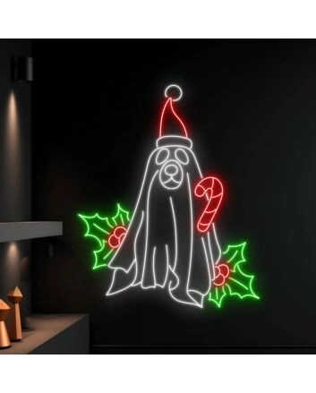 Brighten Your Festive Celebrations and Spaces: Christmas Ghost Dog Led Neon Sign for Restaurant, Bar, Club, and Home Decor