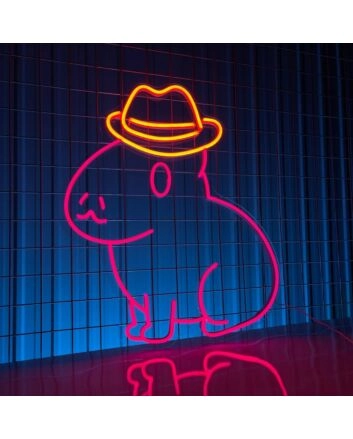 Brighten Up Your Western Themed Parties and Decor with the Cowboy Capybara LED Neon Sign - Perfect for Home, Bars, and Special Celebrations