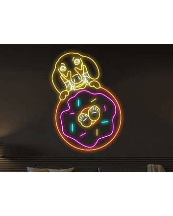 Elevate Your Bakery, Café, or Kitchen Space with the Charming Dachshund Donut Cake Led Neon Sign Dachshund Neon Light Decor.