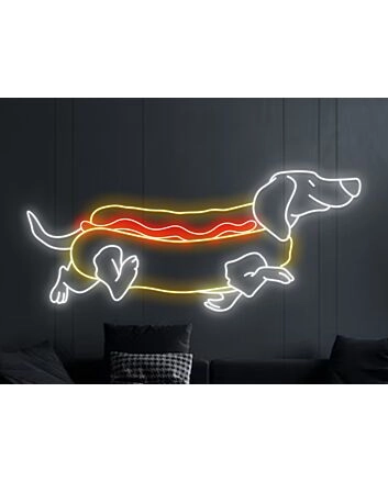 Brighten Your Space: Dachshund Hotdog LED Sign Ideal for Home, Office, and Restaurant Food Decor, Perfect for Parties and Weddings