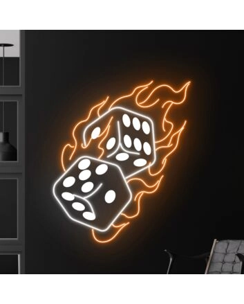 Brighten Up Your Game Night or Casino-themed Party with the Spectacular Dice Fire Casino Poker Casino LED Sign Decor.